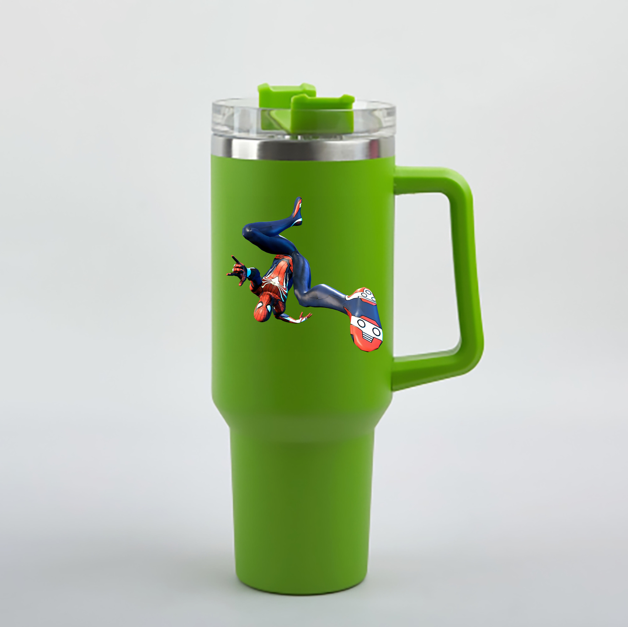 （画像用） Spider Man スパイダーマン 1200mL車用タンブラー - クリスタルステッカー（プラスチックストロー付き）